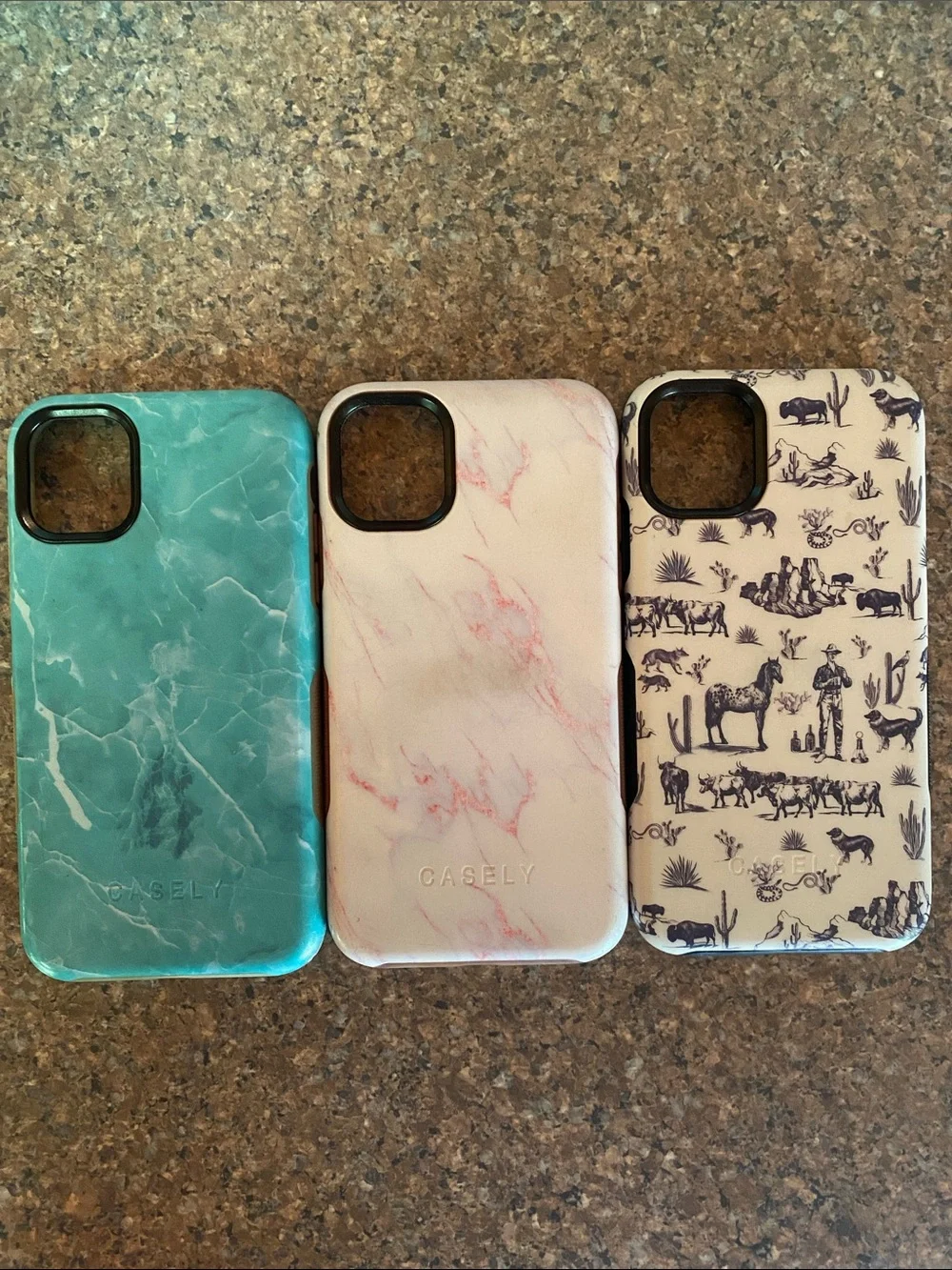 IPhone 11 Cases by Casely- Bundle of 3. Teal, pink, western